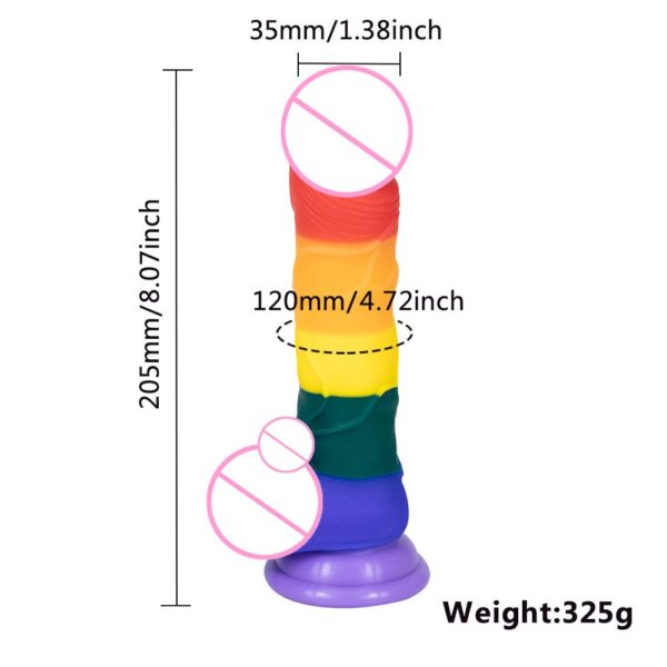 A04 silicone colorful rainbow dildo with transparent suction cup, female sex toy
