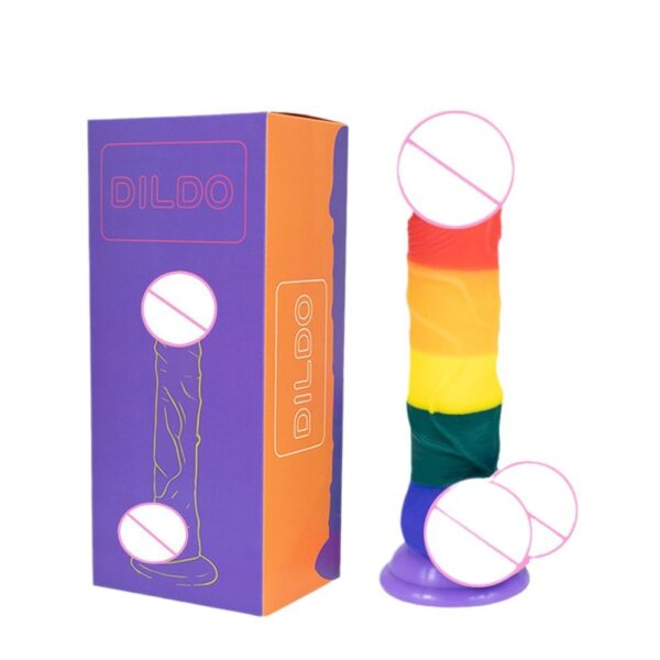 A04 silicone colorful rainbow dildo with transparent suction cup, female sex toy