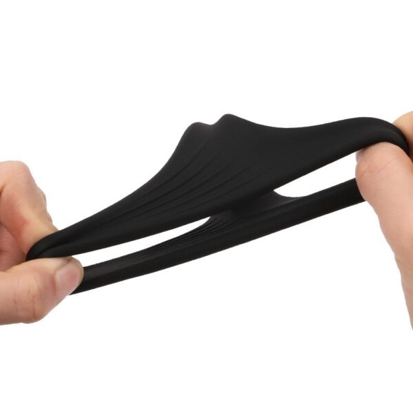 Pants-style scrotum restraint ring with triple locking system, super elastic soft rubber, for the penis, a fun sex toy