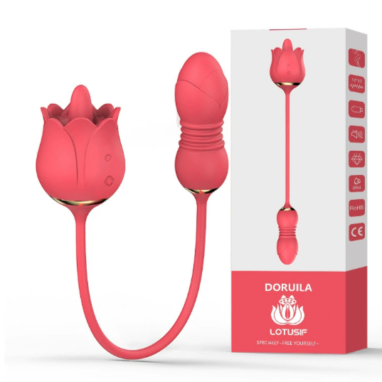 Rose tongue plus vibrating egg, telescopic, high-frequency, strong shock, self-stimulation, wireless, silent, erotic, fun toy, vibrating egg